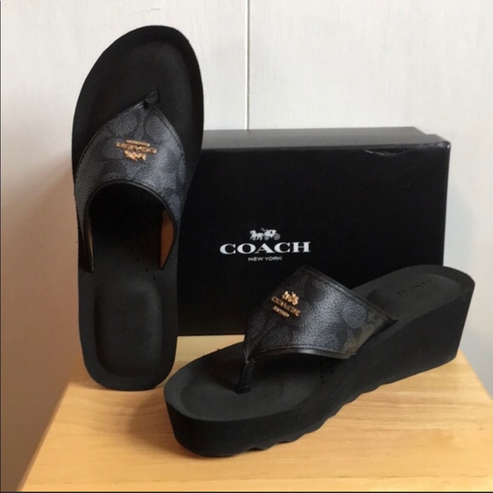 Coach Janice Signature Wedge Sandal in Black Smoke